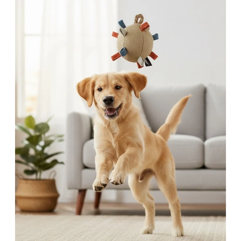 Pelota de tela con salientes para perro