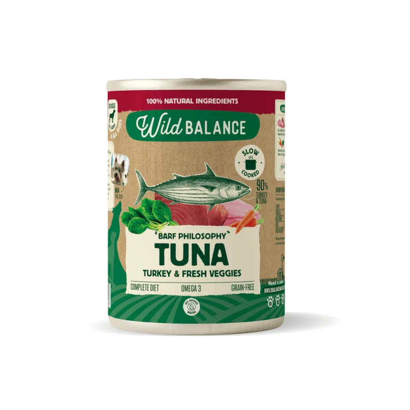 Lata de Atún y Pavo para perros 400g - Comida cocinada al vapor de Wild Balance - Para Perros