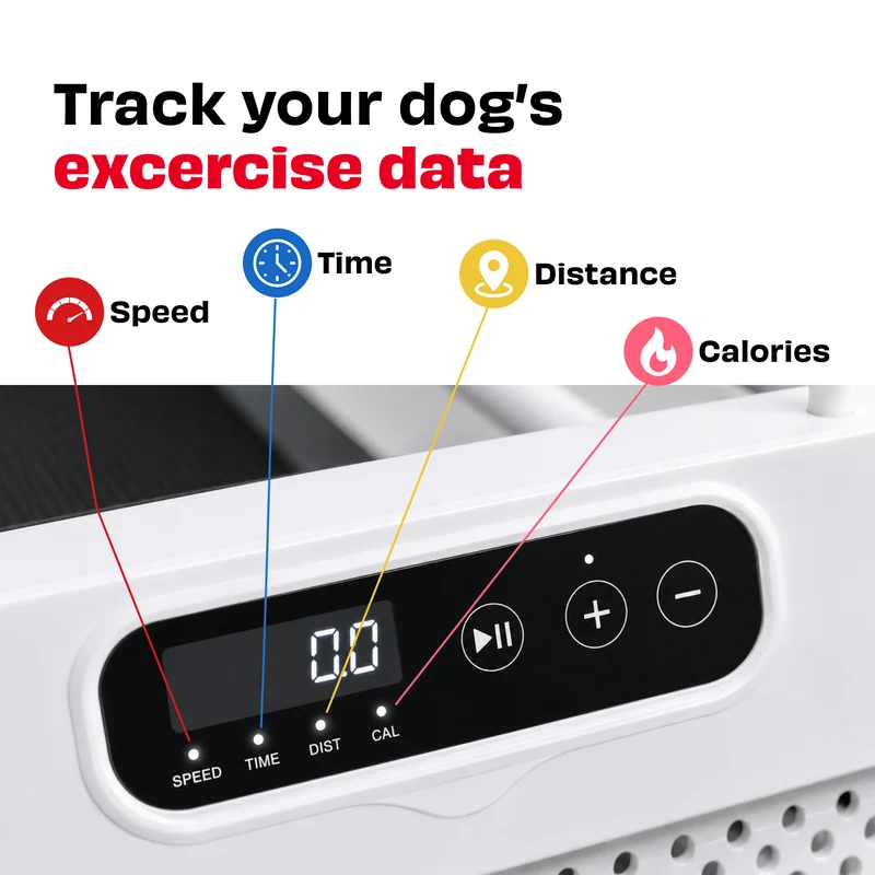 Bud & Billy Quiet & Movable Indoor Large Dog Treadmill With Monitor, Tracker & Remote Control 130x53x45cm - White