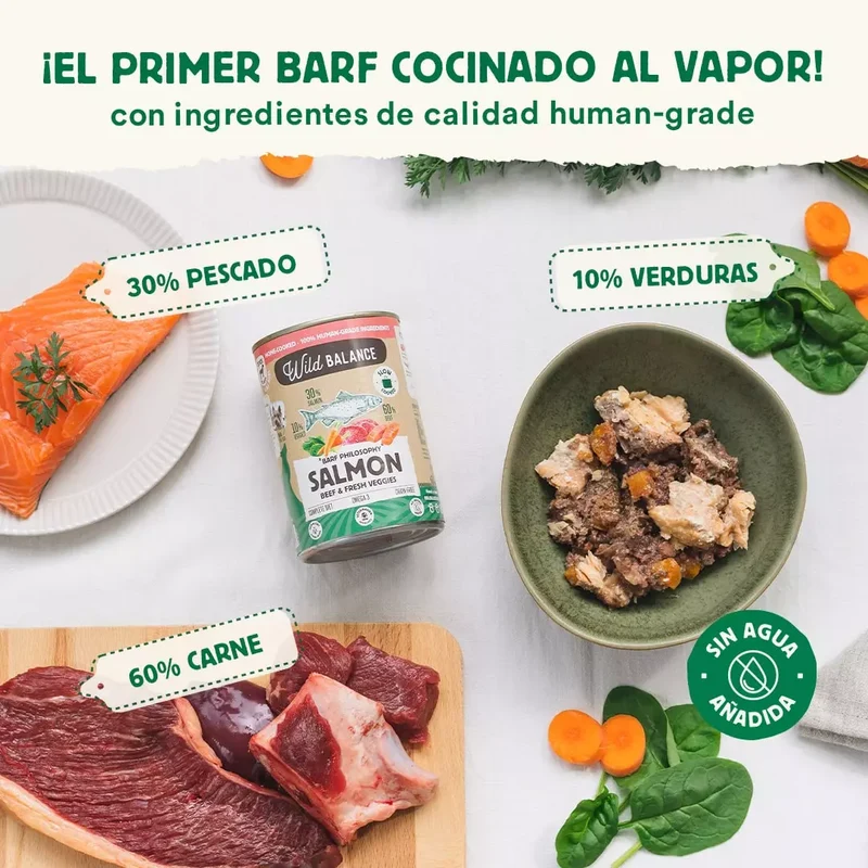 Lata de Salmón y Ternera – Comida cocinada al vapor de Wild Balance