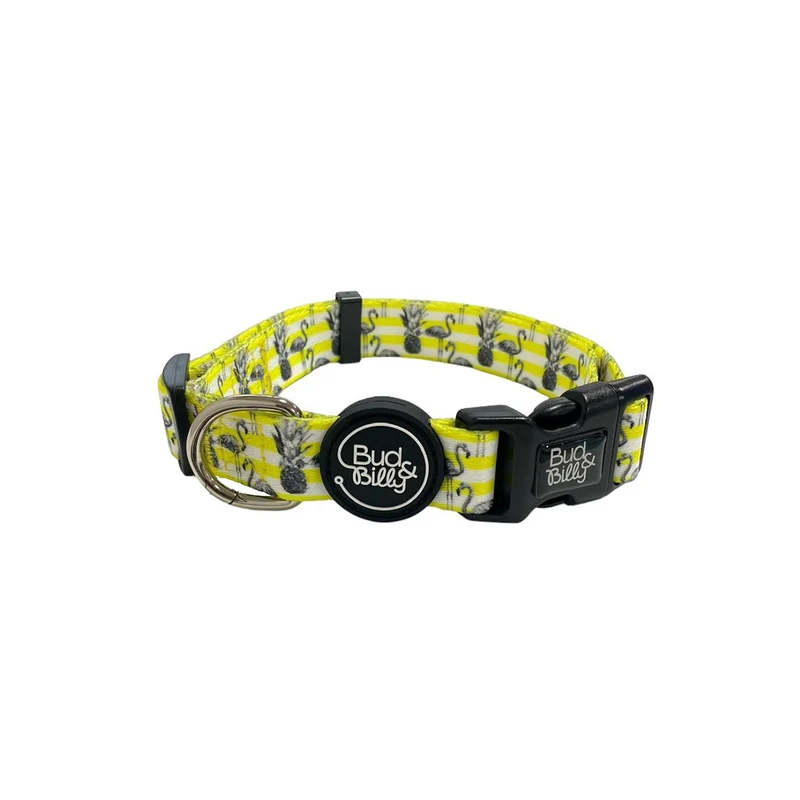 Bud & Billy Dog Collar (XXS-XL) - Flamingo Collection, Yellow & White Stripes