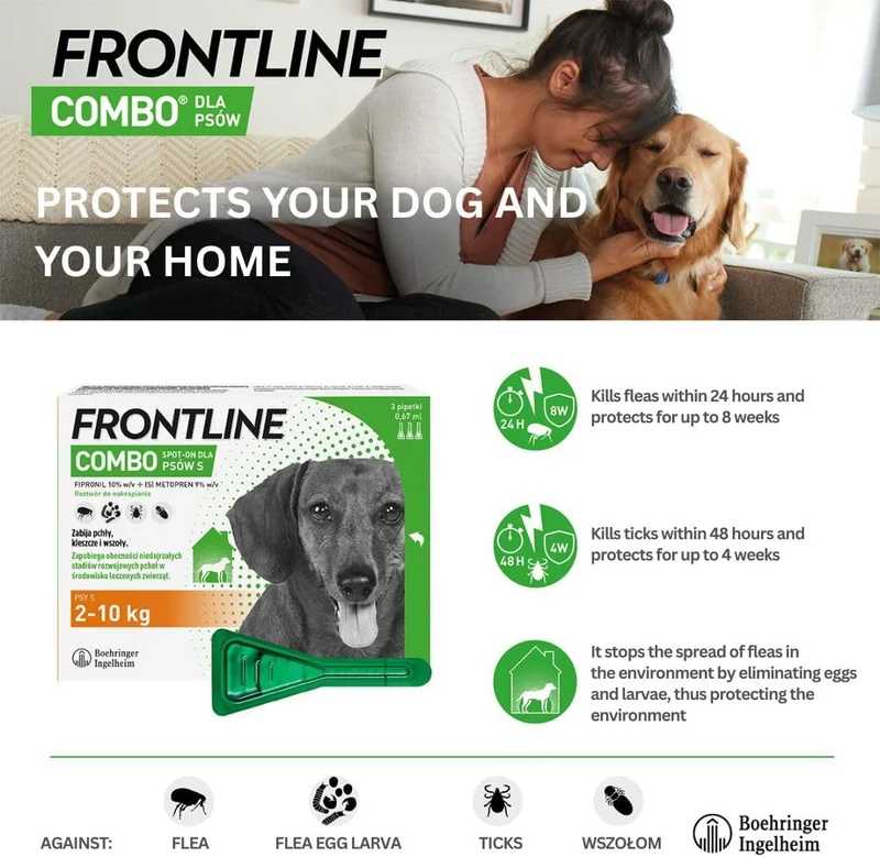Frontline Flea & Tick Spot On Combo Treatment for Dogs & Home Protection 3 Pipettes