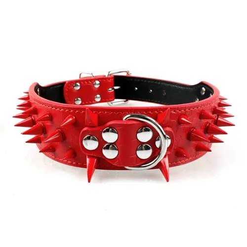 2" Wide Sharp Spiked Studded Leather Dog Collars