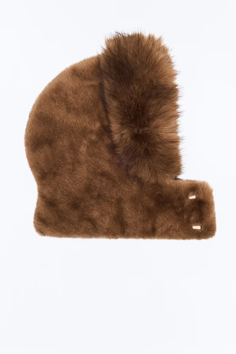 All The Feels Faux Fur Hooded Scarf - Tan