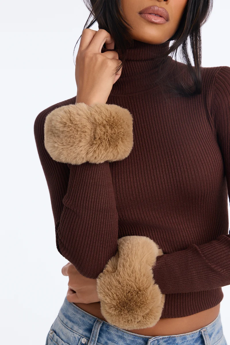 Cuffing Season Faux Fur Arm Cuffs - Brown