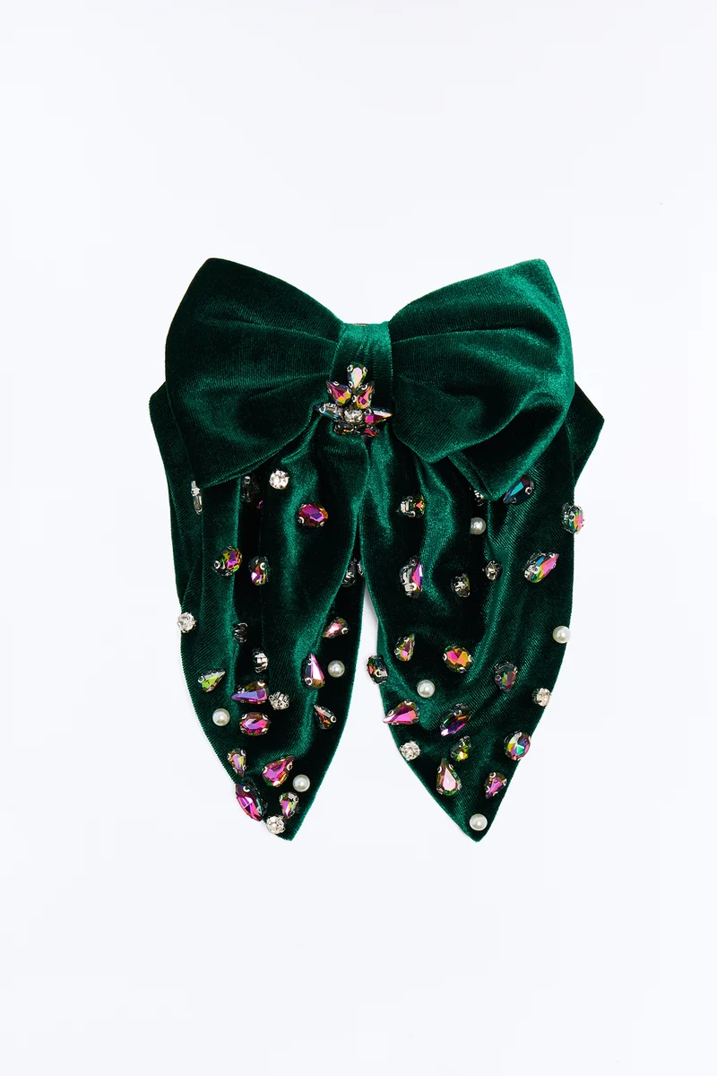 Winter Wishes Bow Hair Clip - Green