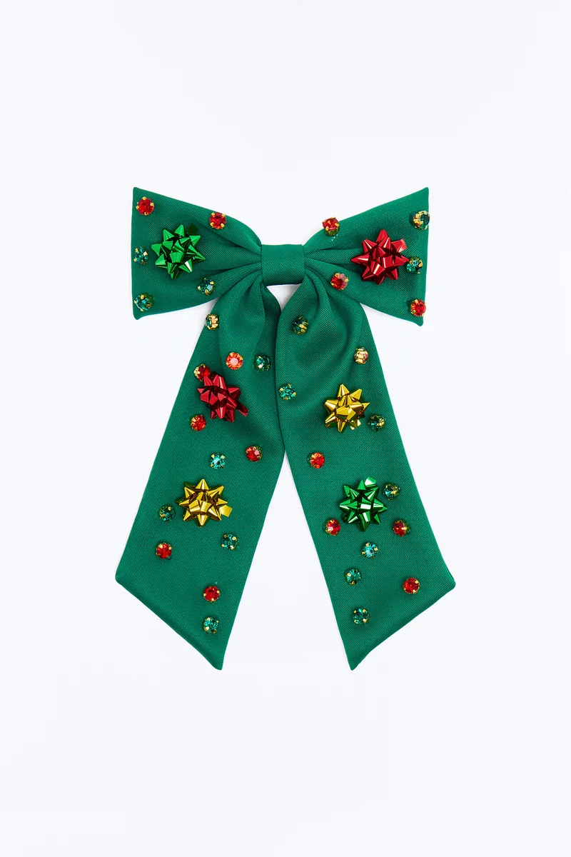 Festive AF Bow Hair Clip - Green/combo