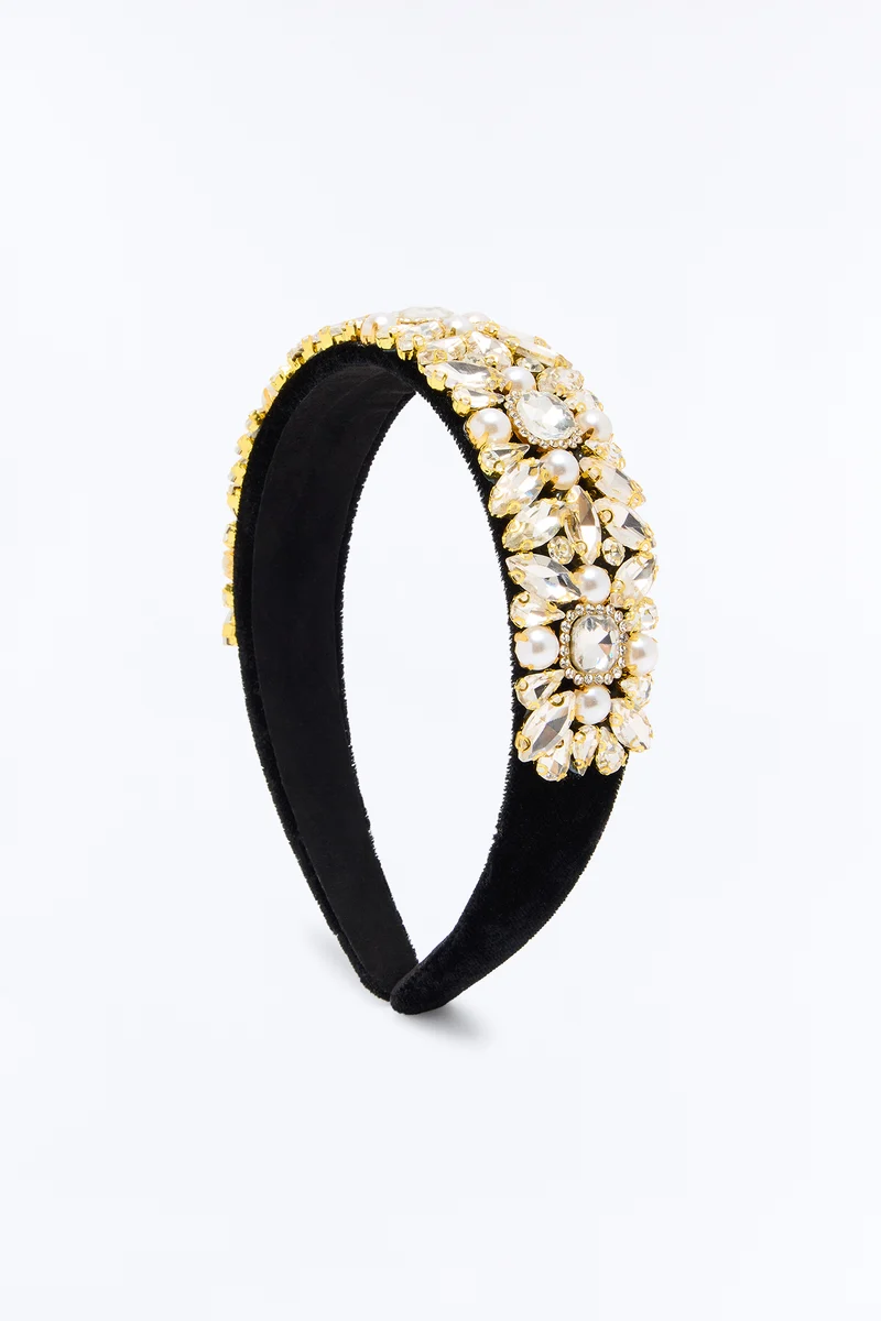 Glam Season Embellished Headband - Clear/Black