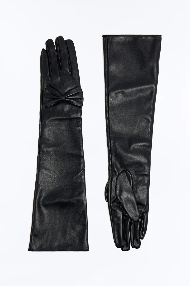 Night Glam Faux Leather Gloves - Black