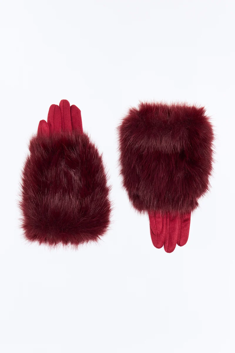Downtown Fun Faux Suede Gloves - Burgundy