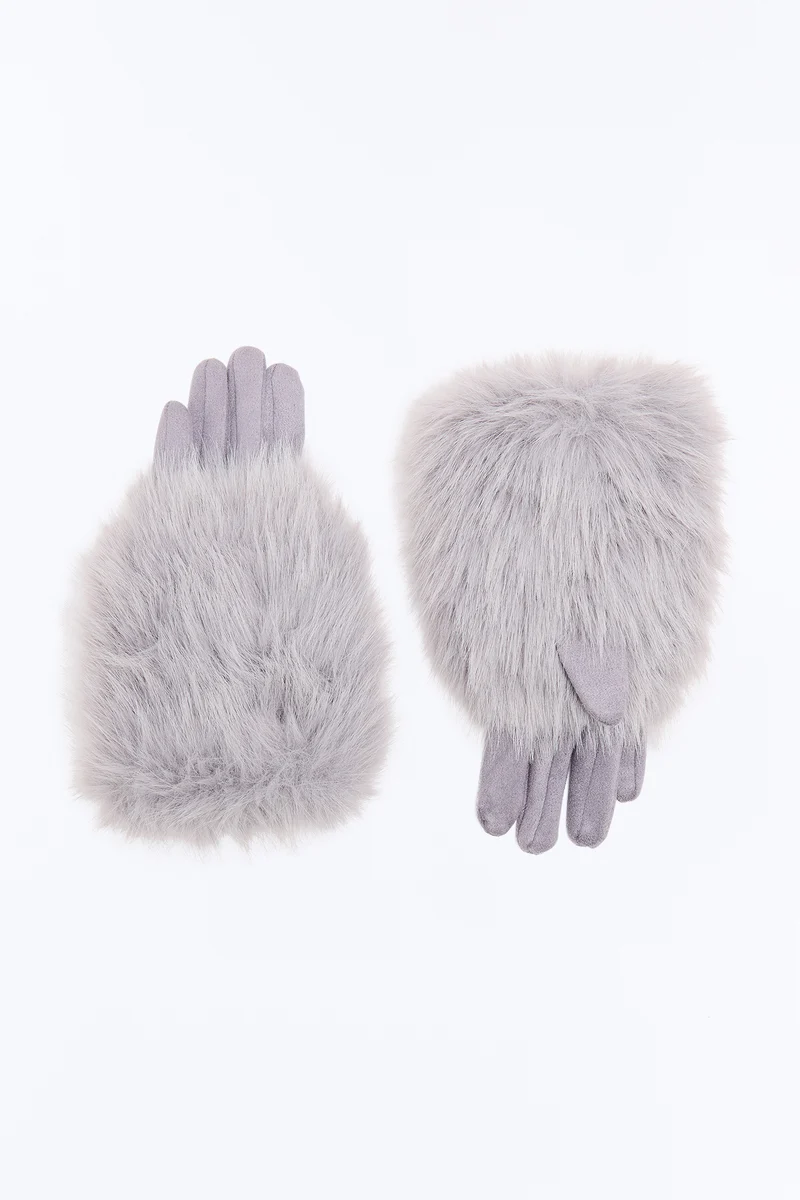 Downtown Fun Faux Suede Gloves - Grey