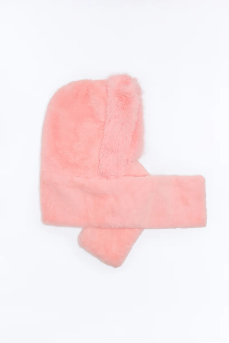 Warm Hugs Faux Fur Hooded Scarf - Pink