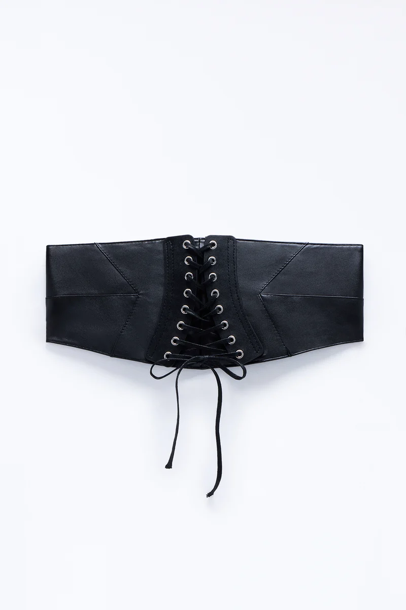Snatched In Leather Faux Leather Corset Belt - Black
