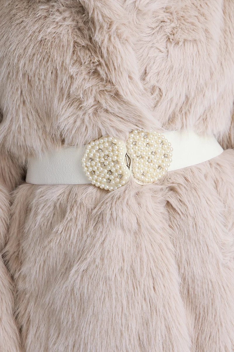 Heart On Lock Wide Stretch Belt - Ivory