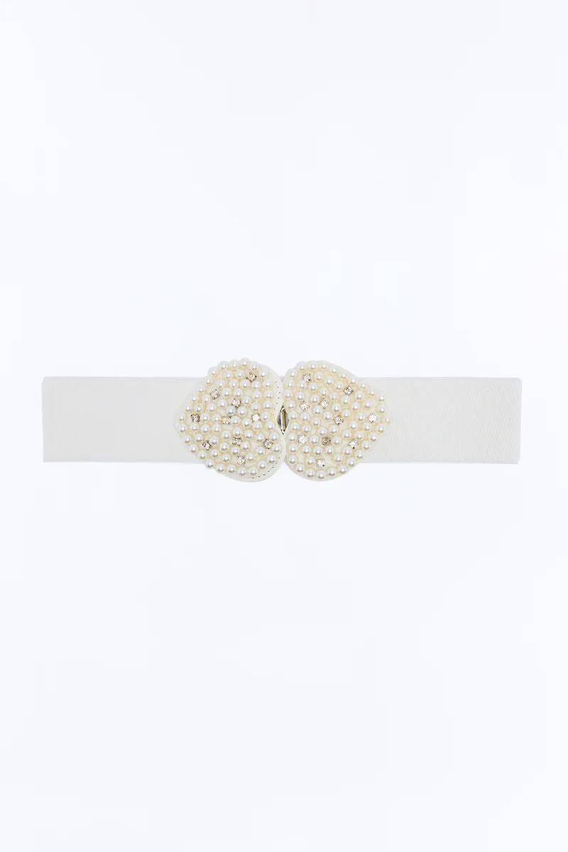 Heart On Lock Wide Stretch Belt - Ivory
