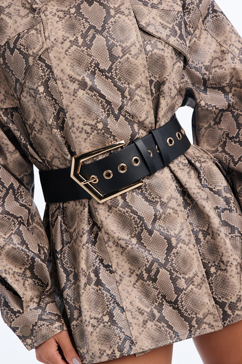 From Another Angle Faux Leather Wide Belt - Black