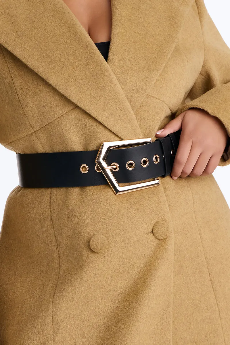 From Another Angle Faux Leather Wide Belt - Black