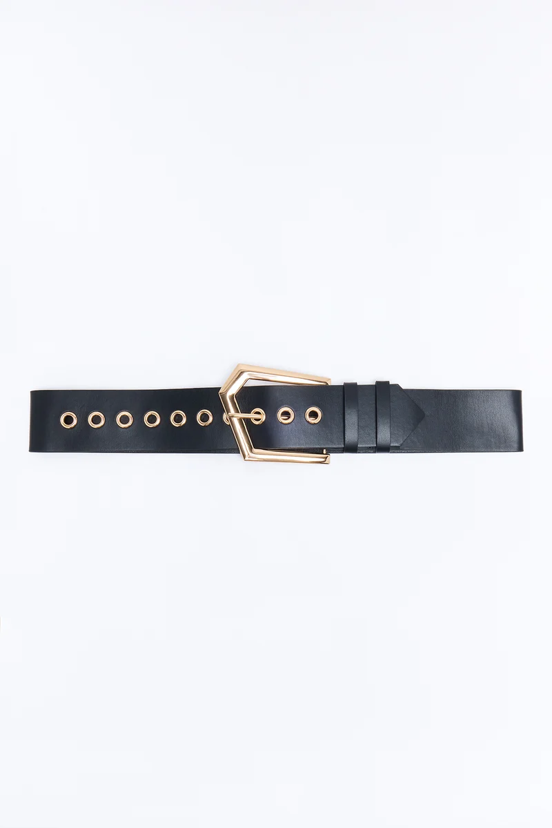 From Another Angle Faux Leather Wide Belt - Black