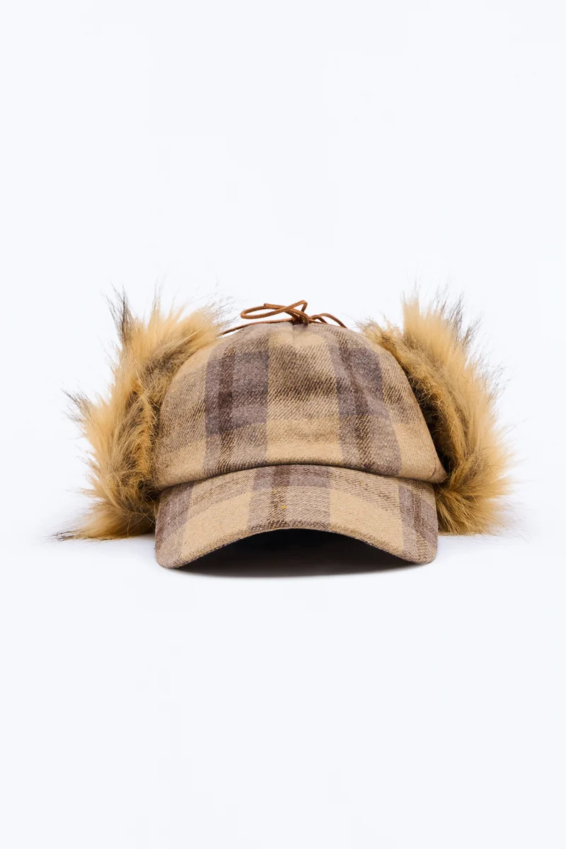 Cold Days Plaid Trapper Baseball Hat - Tan/Multi