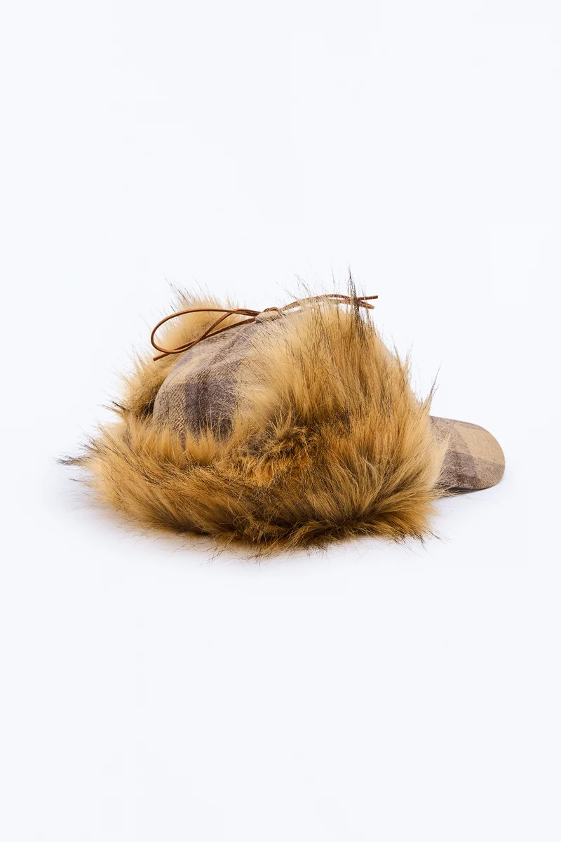 Cold Days Plaid Trapper Baseball Hat - Tan/Multi