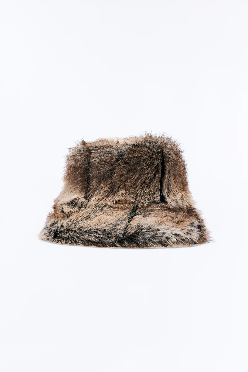 Lush Life Faux Fur Bucket Hat - Brown/combo