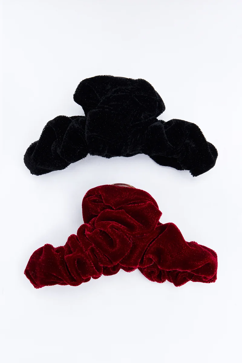 Soft Hold 2 Piece Velvet Claw Clip Set - Burgundy/combo
