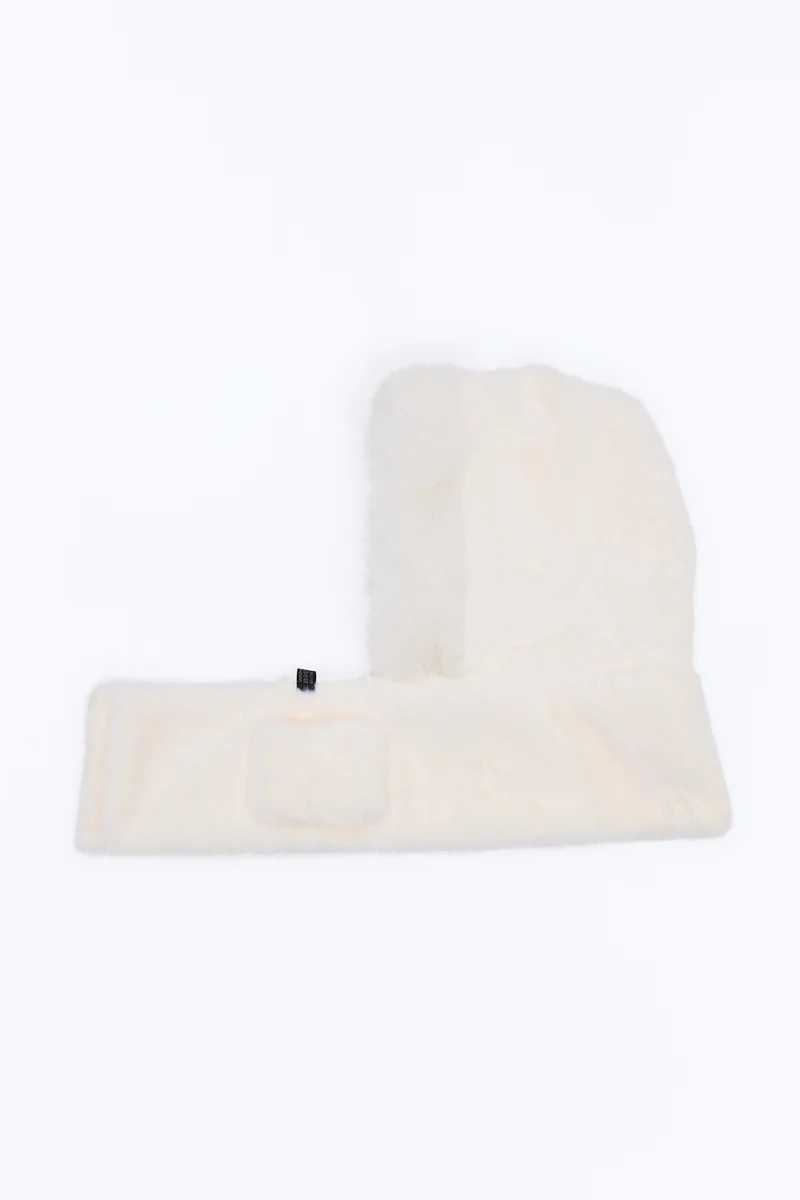 Warm Hugs Faux Fur Hooded Scarf - Ivory