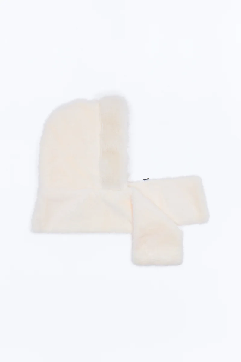 Warm Hugs Faux Fur Hooded Scarf - Ivory