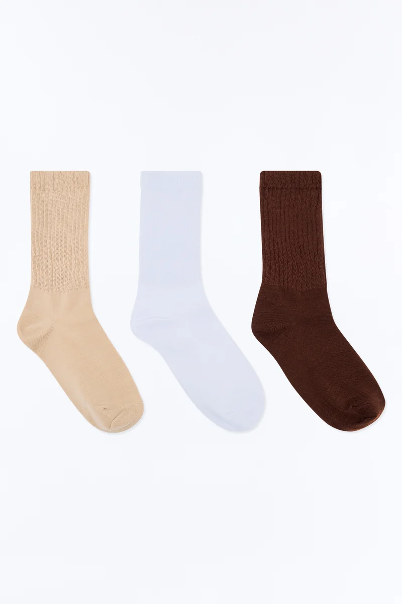 3 Pack Scrunch Socks - Brown/combo