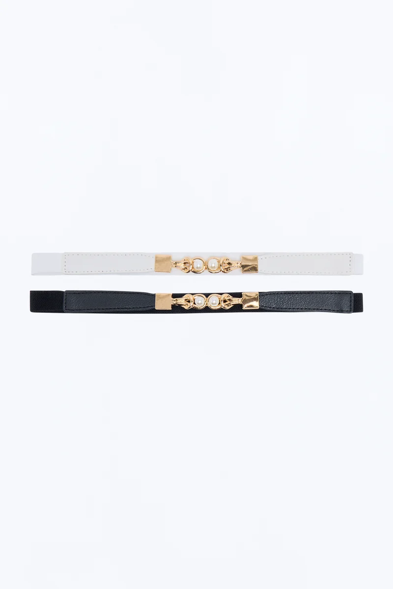 Pearl Prestige 2 Piece Elastic Belt Set - Black/White