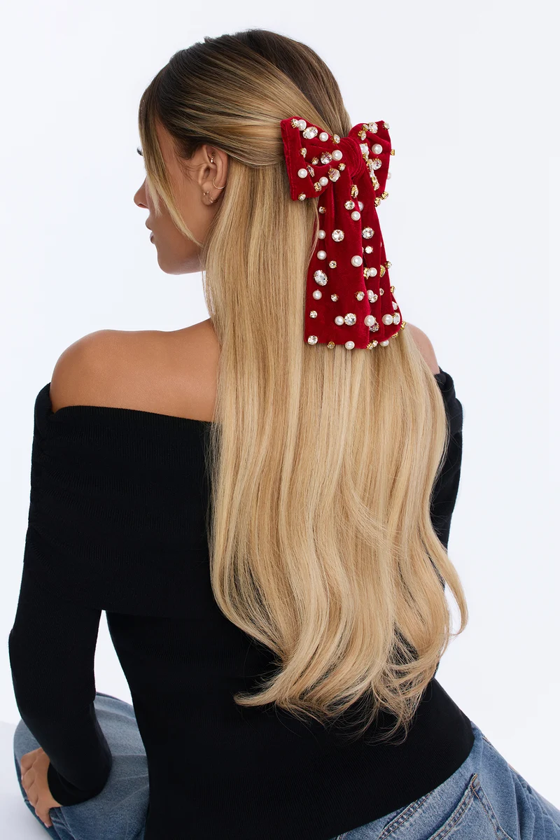 Peppermint Party Bow Hair Clip - Burgundy