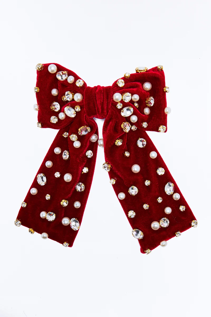 Peppermint Party Bow Hair Clip - Burgundy