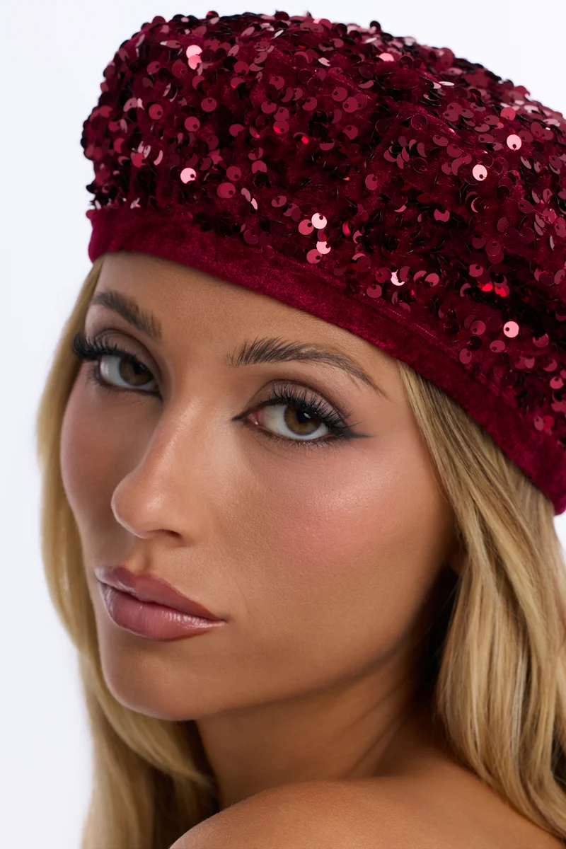 Tis The Season To Sparkle Beret - Burgundy