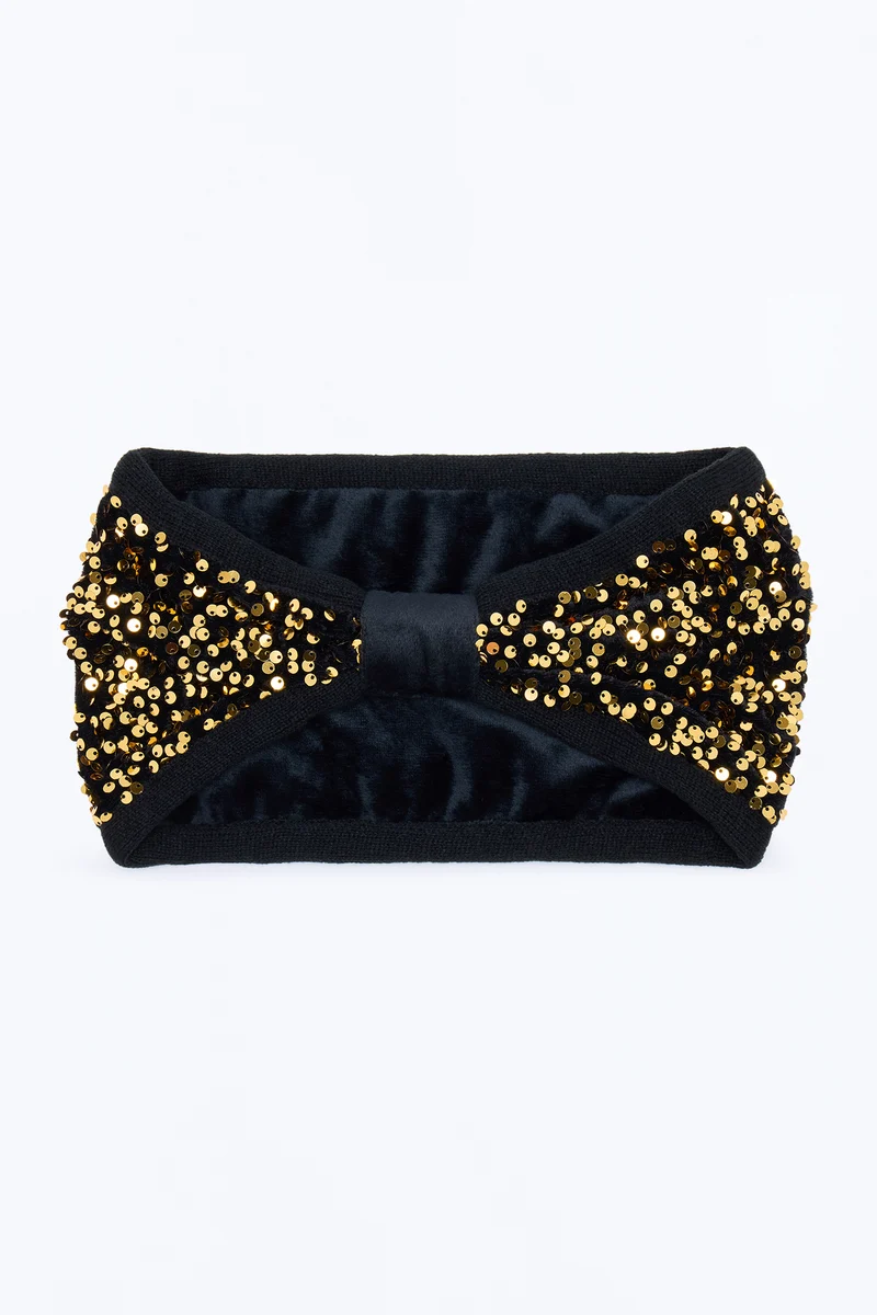 Snowdrift Sequin Headband - Black/Gold