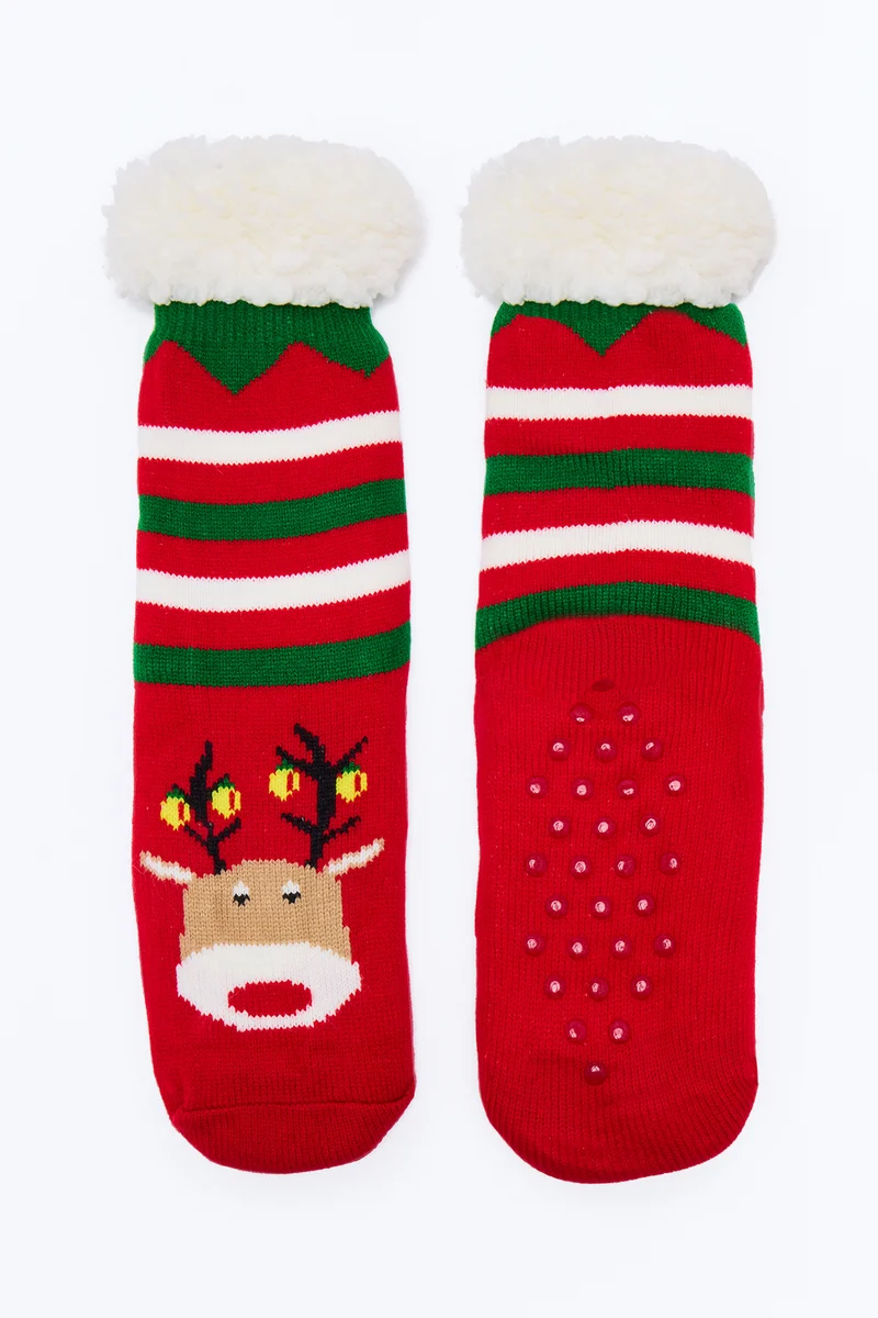 Holly Jolly Cozy Socks - Red/combo