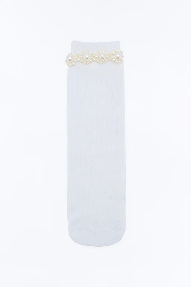 Dainty Edge Crew Socks - White