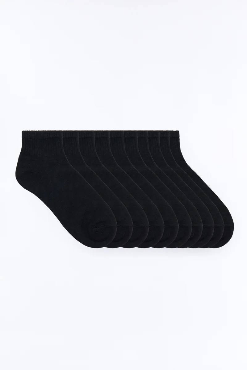 10 Pack Quarter Length Socks - Black