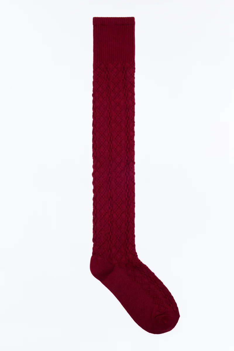 Long Winter Over The Knee Socks - Burgundy