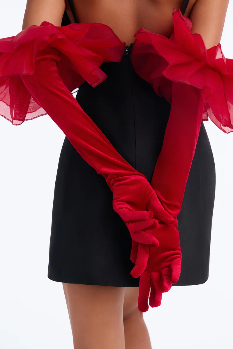 Feeling Extravagant Stretch Velvet Gloves - Burgundy
