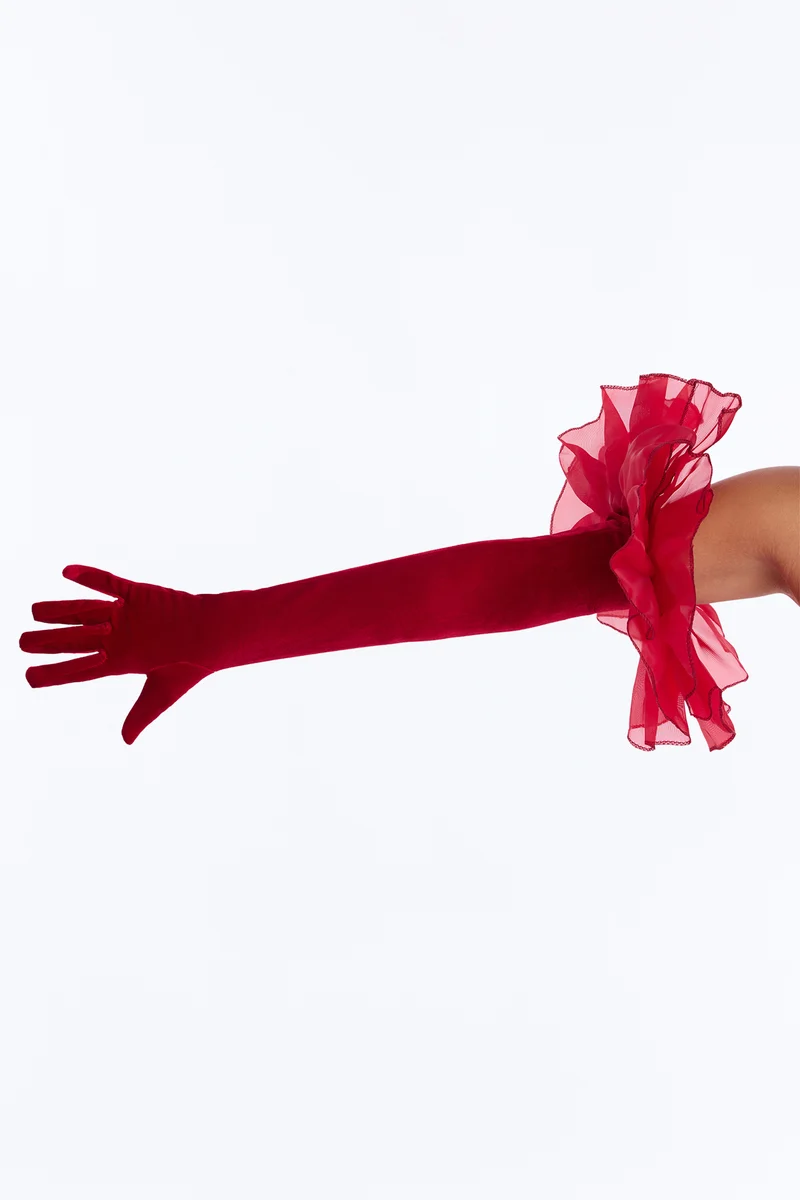 Feeling Extravagant Stretch Velvet Gloves - Burgundy