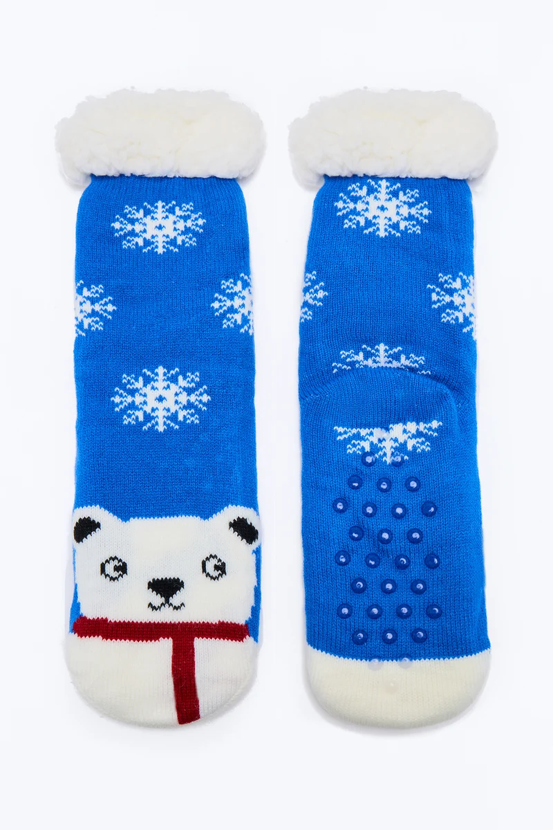 Bear Hug Cozy Socks - Blue/combo