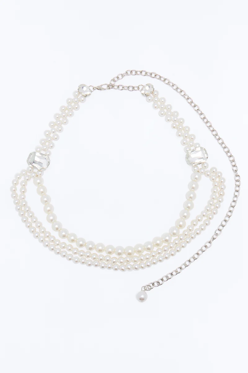 Heart Of Pearls Chain Belt - Silver