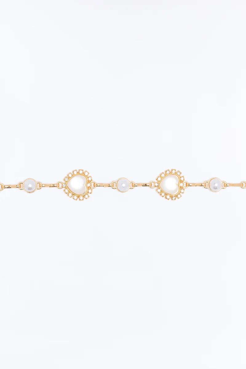 Pearly Heart Chain Belt - Gold