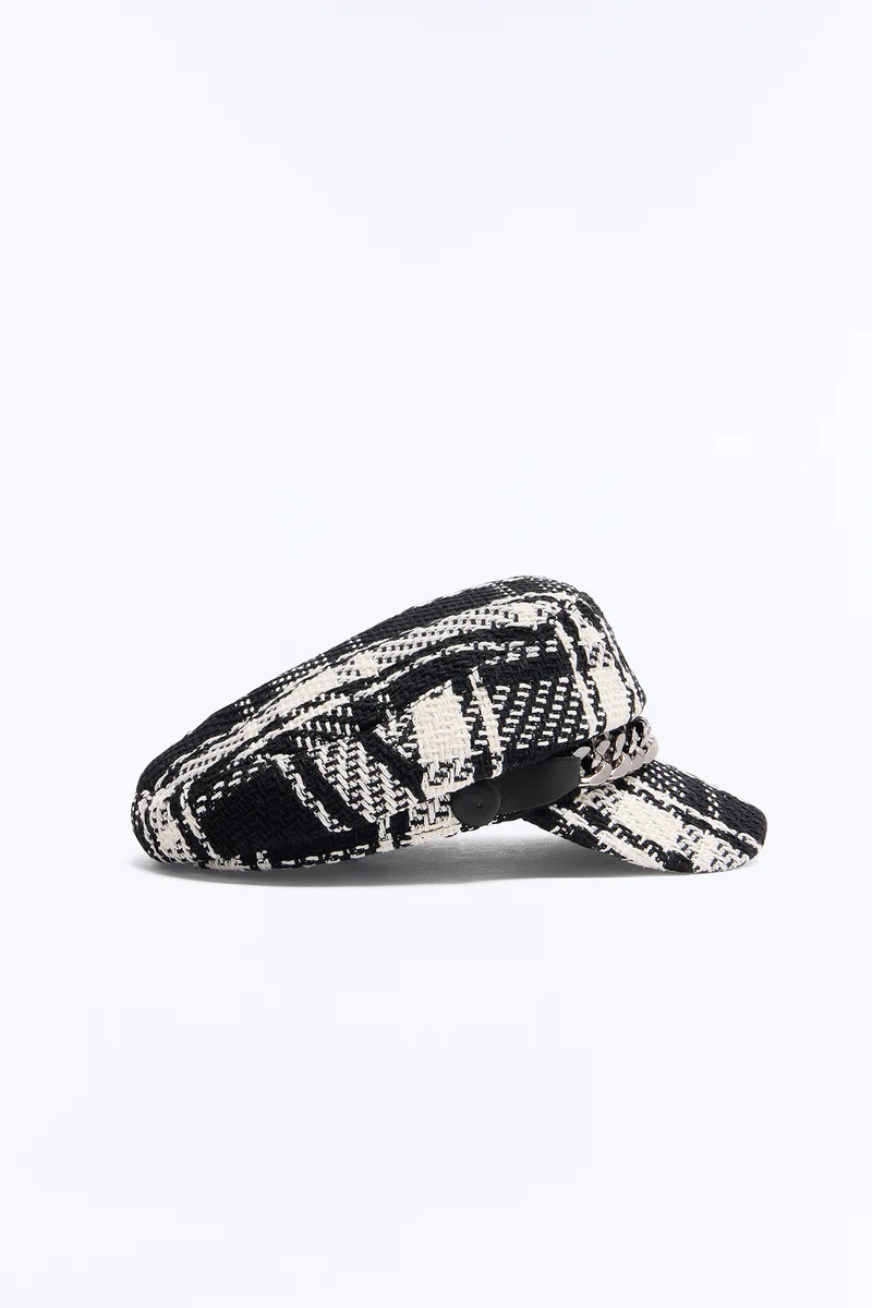 Tailored Plaid Cabbie Hat - Black/combo