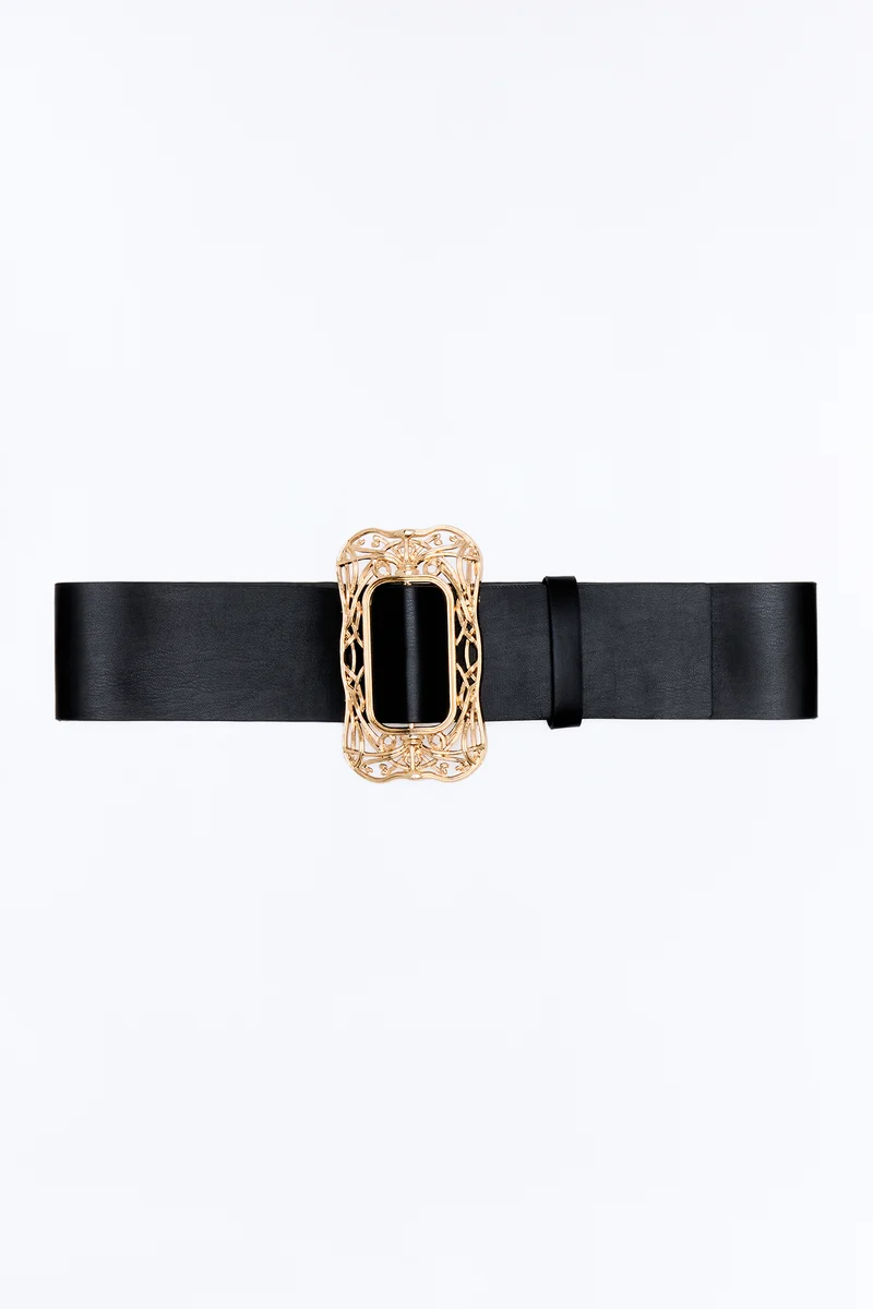 Modern Muse Faux Leather Wide Belt - Black