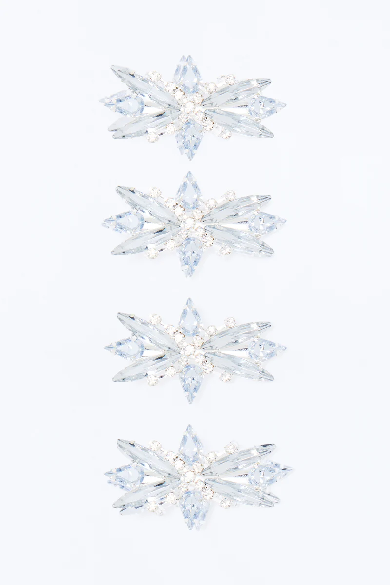 Flowers Of Ice 4 Piece Rhinestone Hair Clip Set - Silver