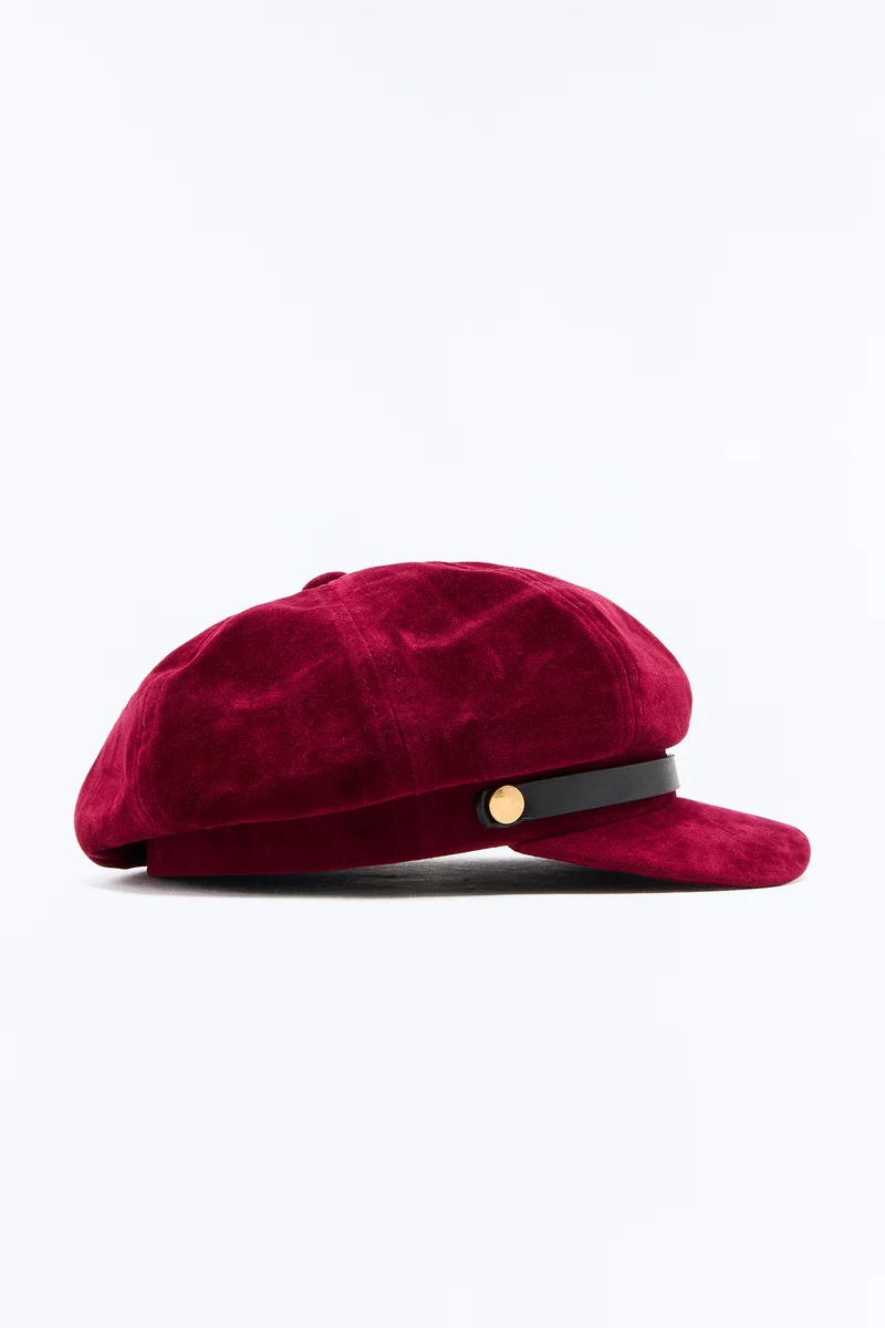Chelsea Faux Suede Cabbie Hat - Burgundy