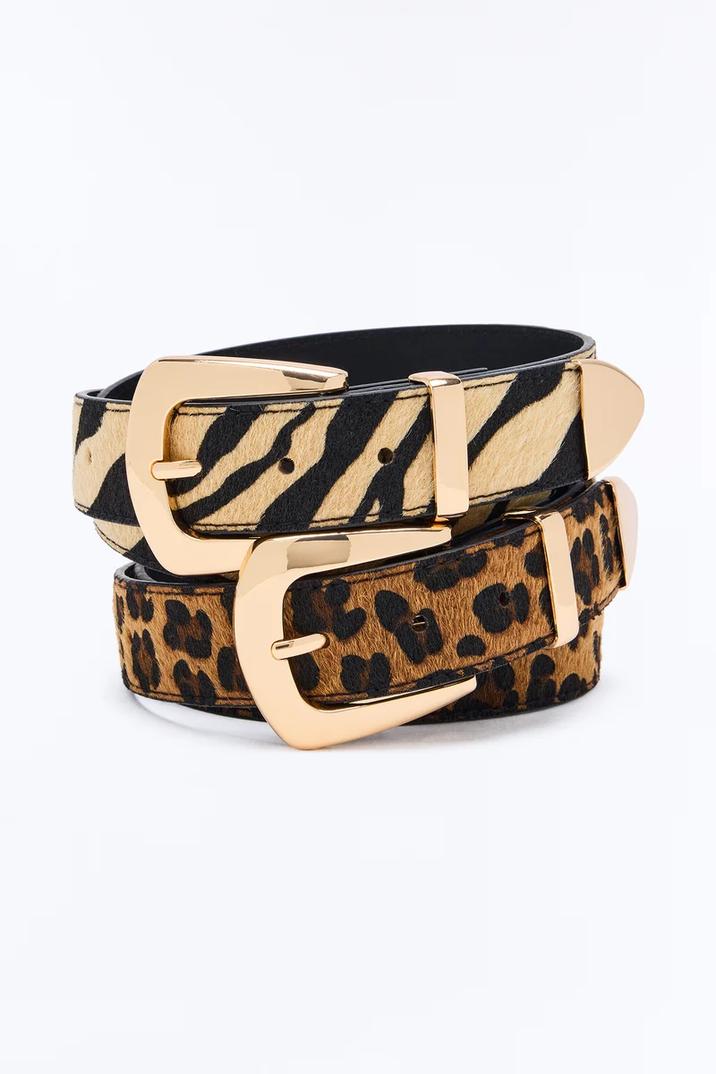 That Wild Winter 2 Piece Faux Fur Belt Set - Brown Combo