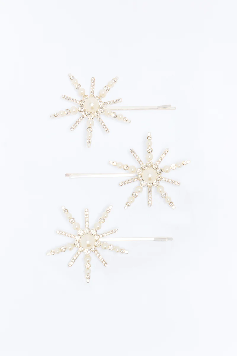 Winter Social 3 Piece Hair Clip Set - Silver