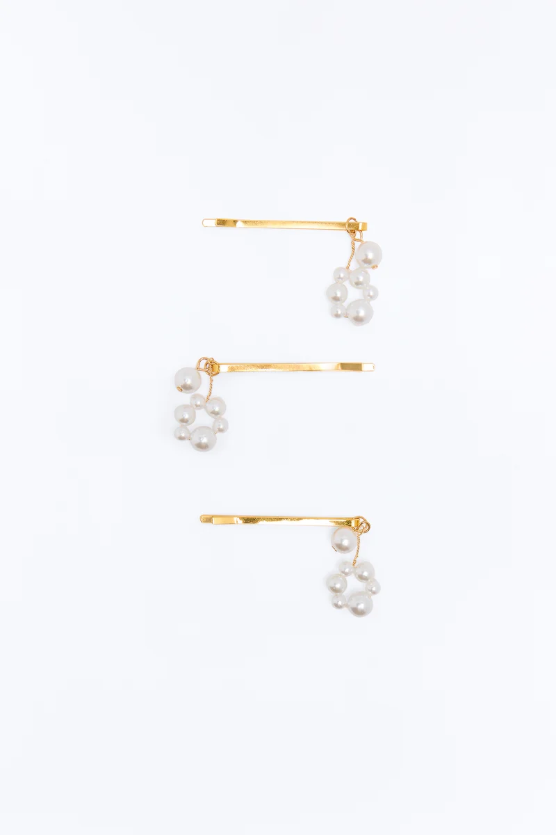 Pearls For Her 3 Piece Hair Clip Set - Gold/combo